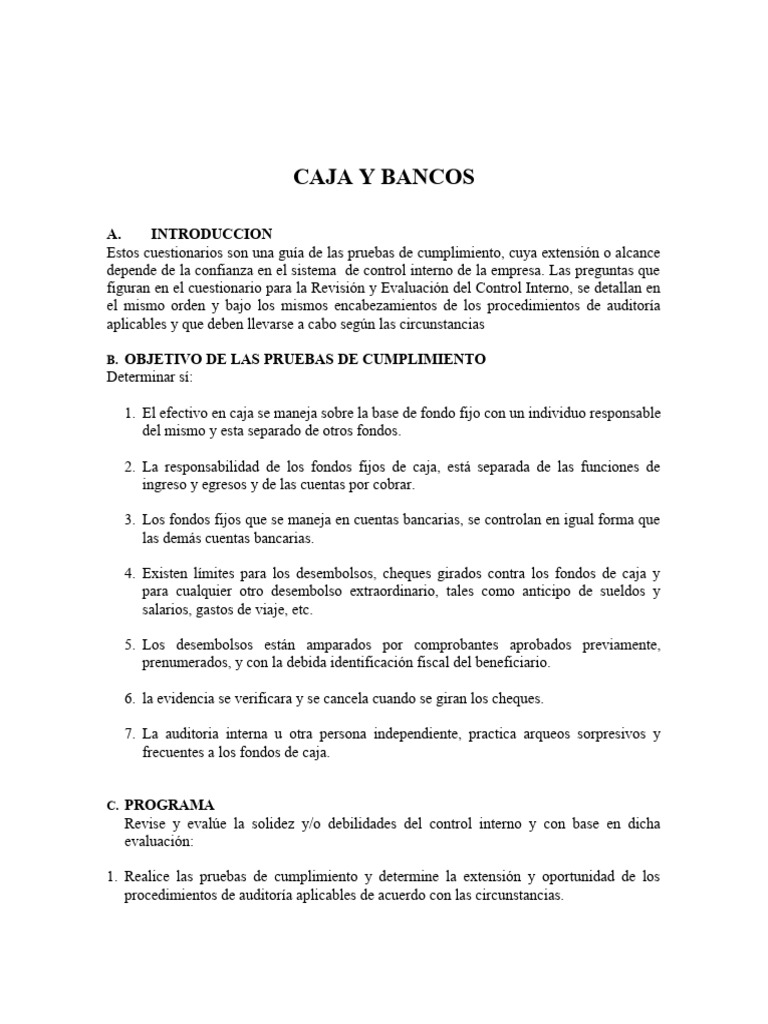 Control de Efectivo en Caja y Banco | PDF | Cheque | Bancos
