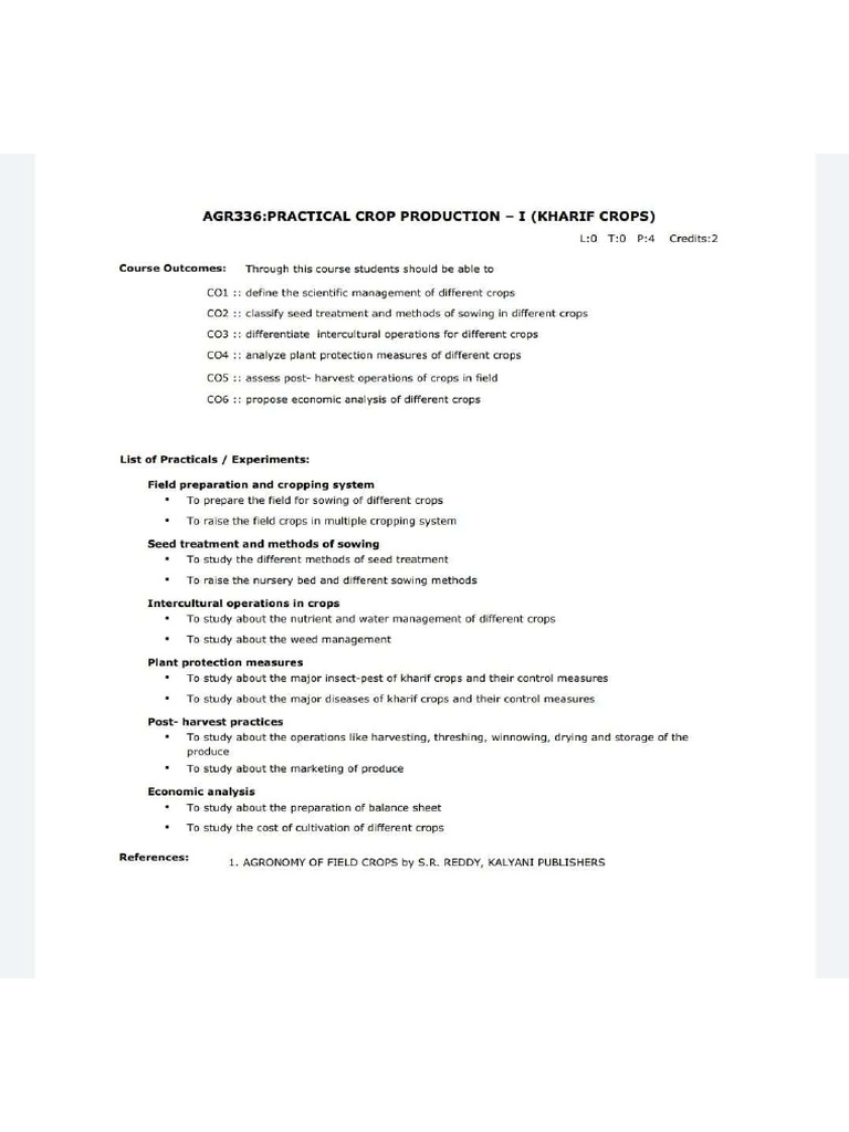 Practical Crop Production - 1 Kharif Crop | PDF