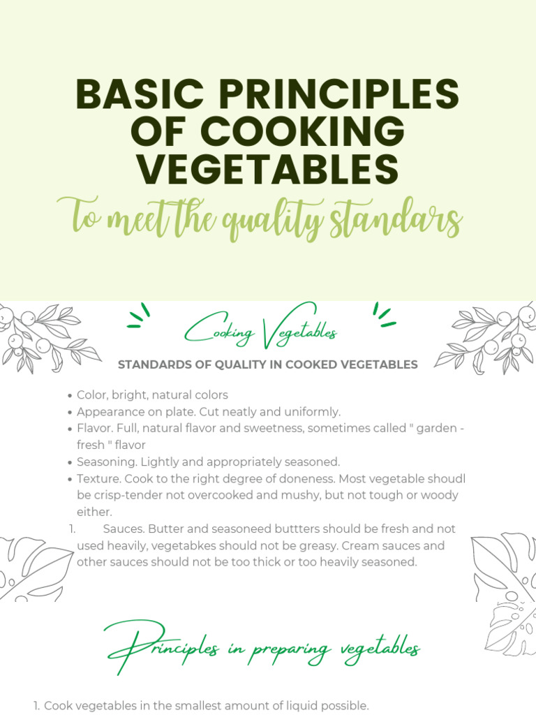 Basic Principles of Cooking Vegetables To Meet The Quality Standards PDF