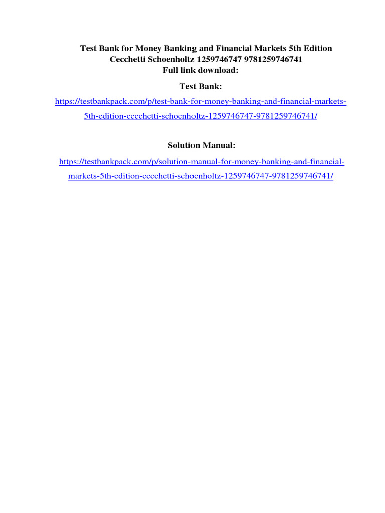 Test Bank For Money Banking and Financial Markets 5th Edition Cecchetti