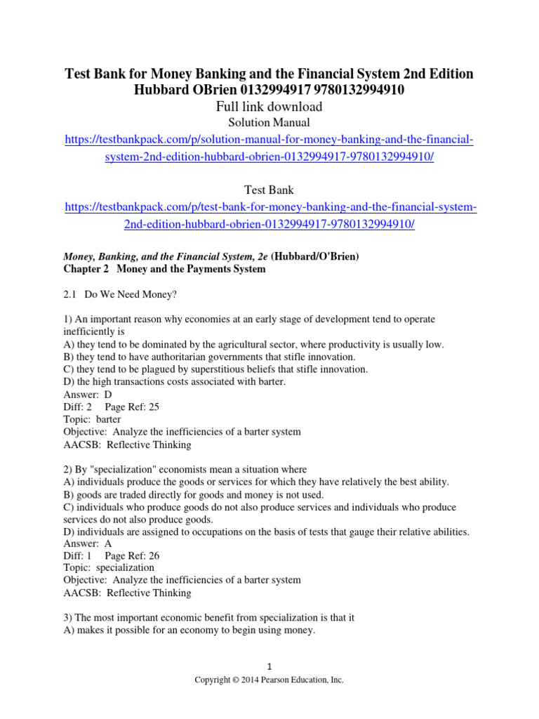 Test Bank For Money Banking and The Financial System 2nd Edition