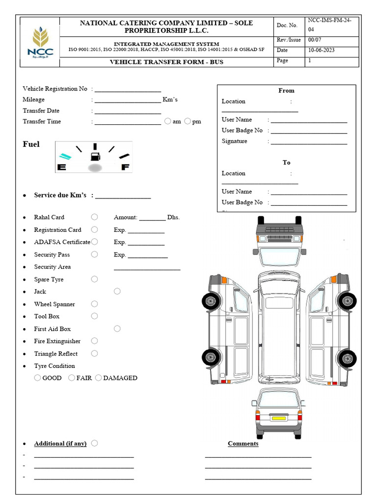 NCC-IMS-FM-24-04 - Vehicle Transfer Form Bus Is7.0 | PDF | Finance ...