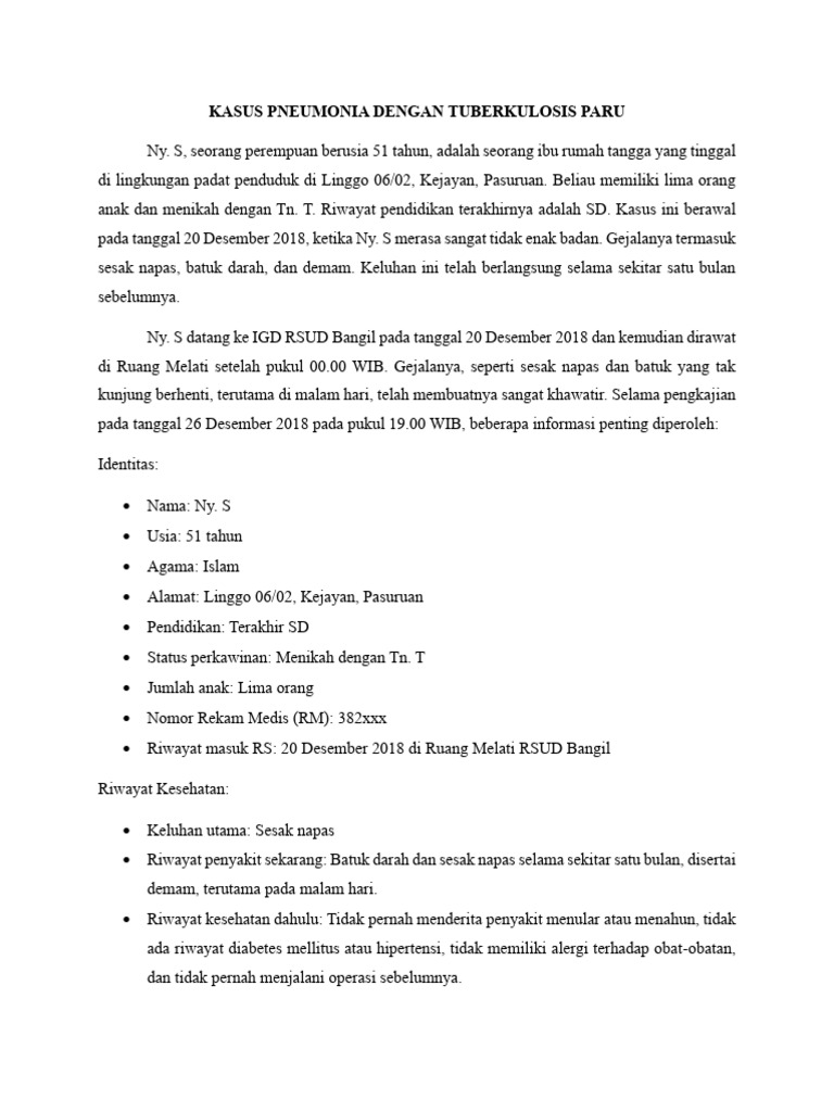 Pneumonia dan Tuberkulosis Paru Ny. S | PDF | Kesehatan Holistik ...