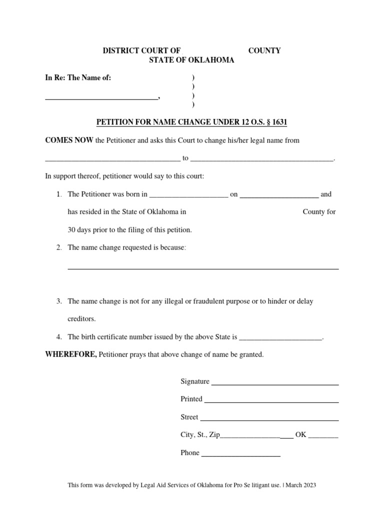 Oklahoma Name Change Forms Packet | PDF