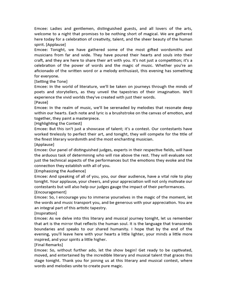 Emcee Script | PDF