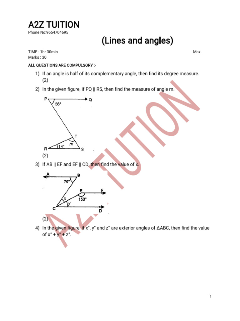 9 Lines and Angles PDF Angle Trigonometry