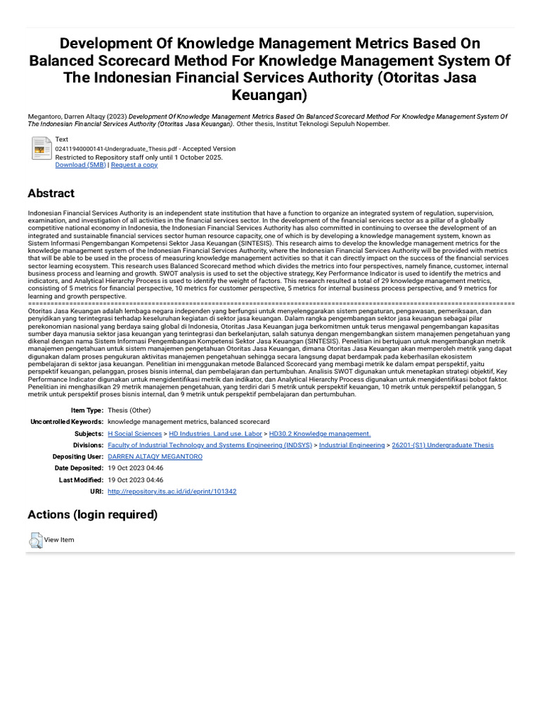 Development of Knowledge Management Metrics Based On Balanced Scorecard ...
