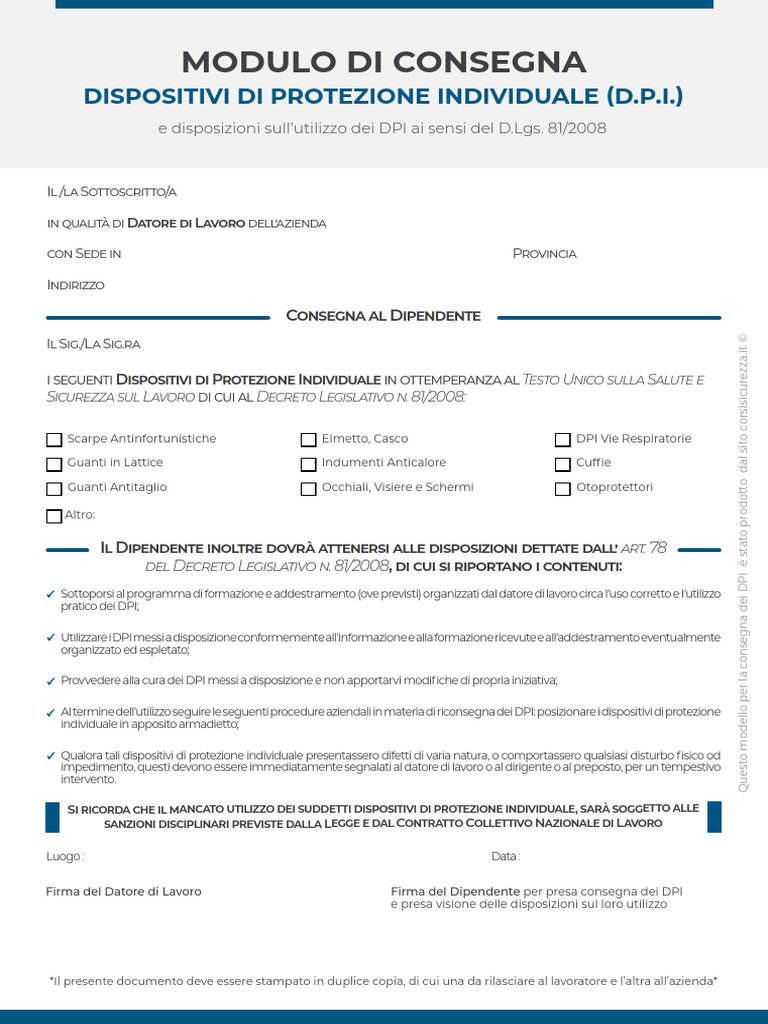 Modulo Consegna Dpi | PDF