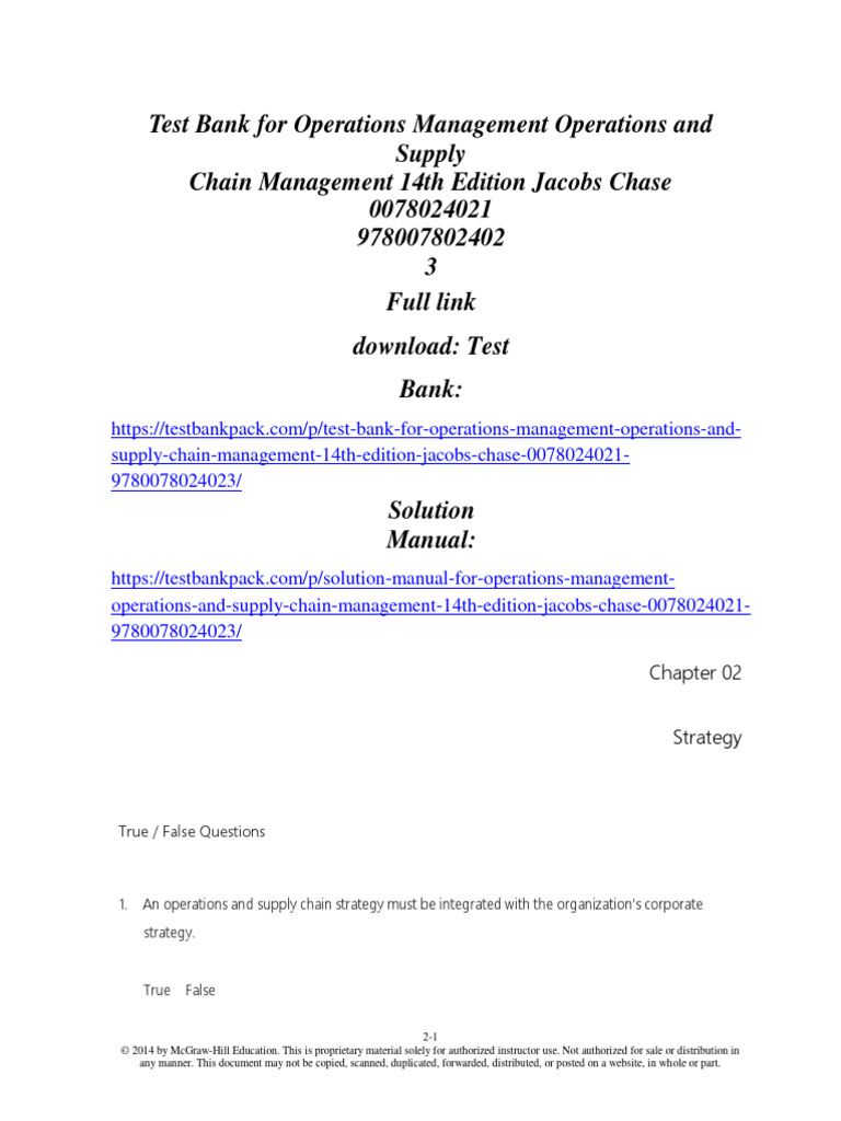 Test Bank For Operations Management Operations and Supply Chain ...