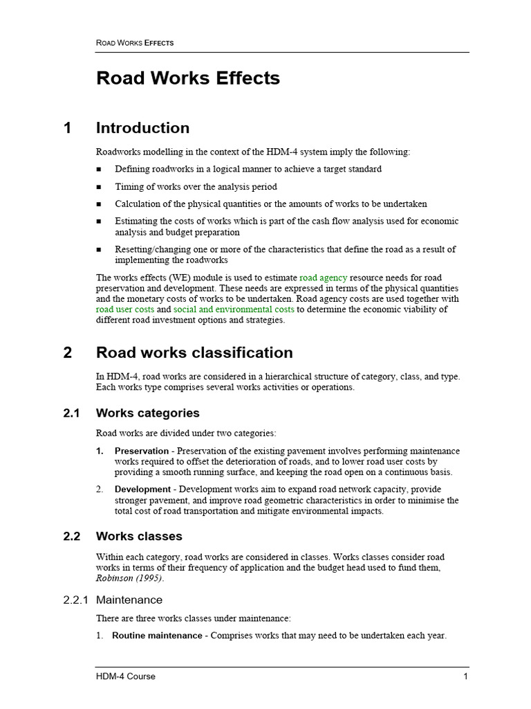 Road Works Effects PDF