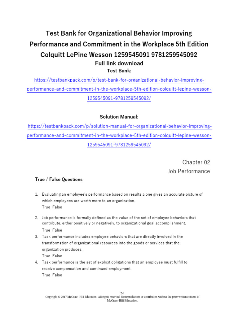 Test Bank For Organizational Behavior Improving Performance and ...