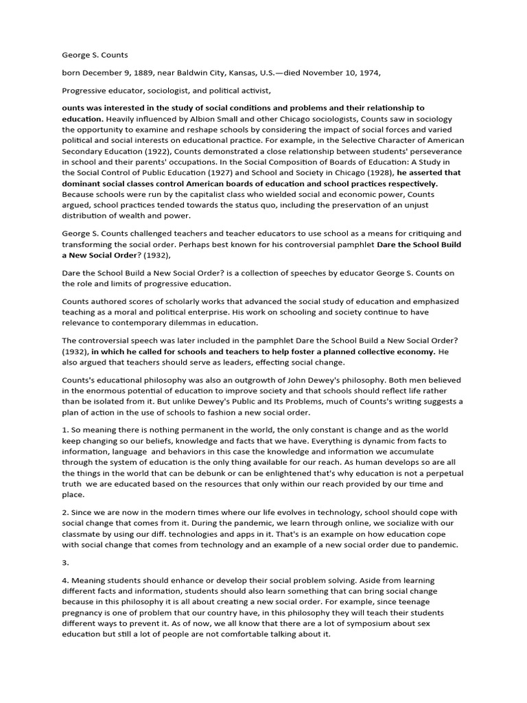 George Counts: Education for Social Change | PDF
