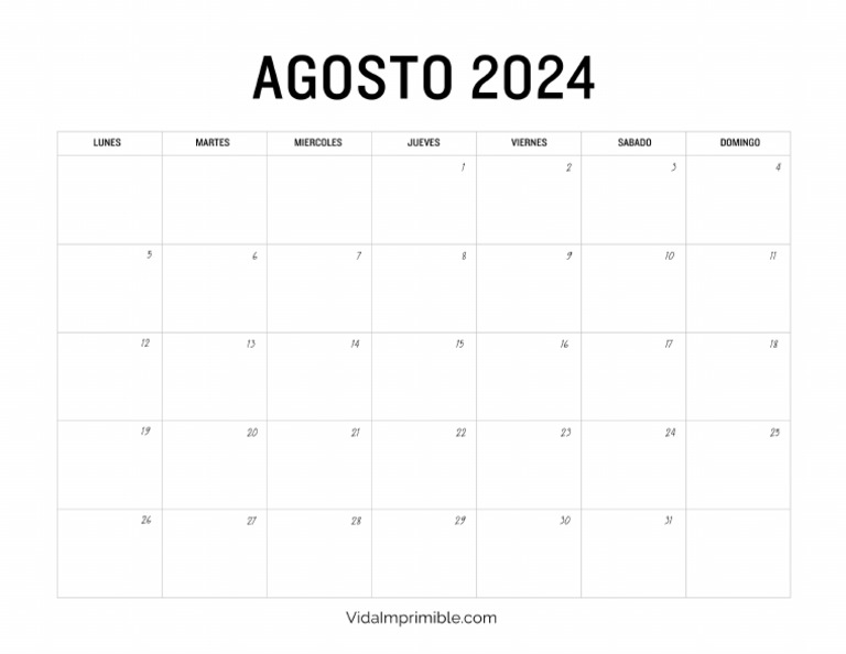 Calendario Agosto 2024 PDF
