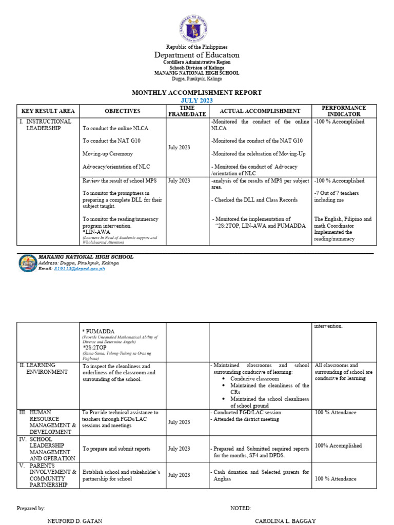 July 2023 Accomplishment Report | PDF