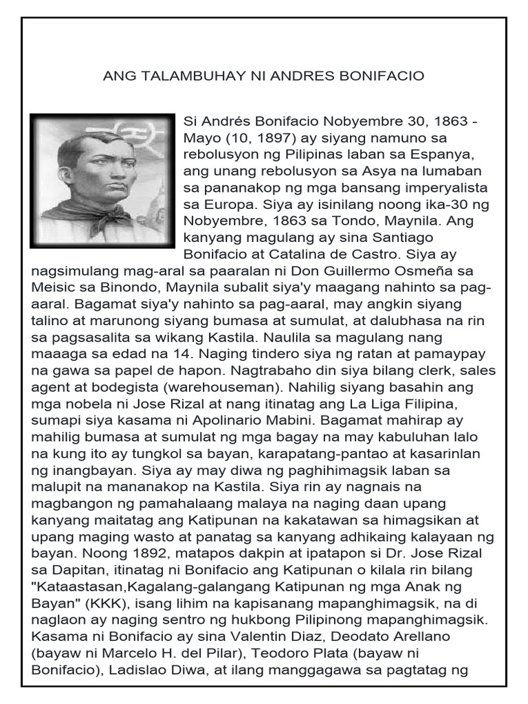 Ang Talambuhay Ni Andres Bonifacio | PDF