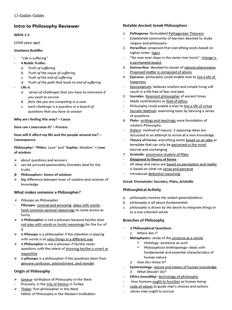 Intro To Philosophy Reviewer | PDF | Philosophy