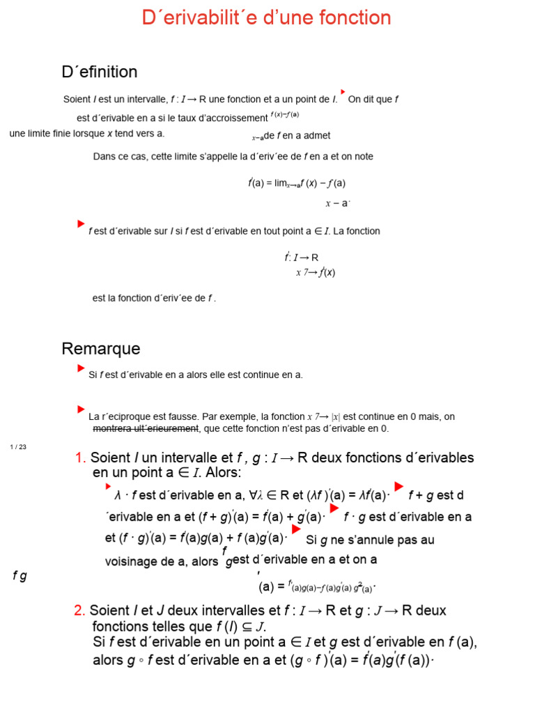 Dérivabilité Cours Prépa Intègre | PDF