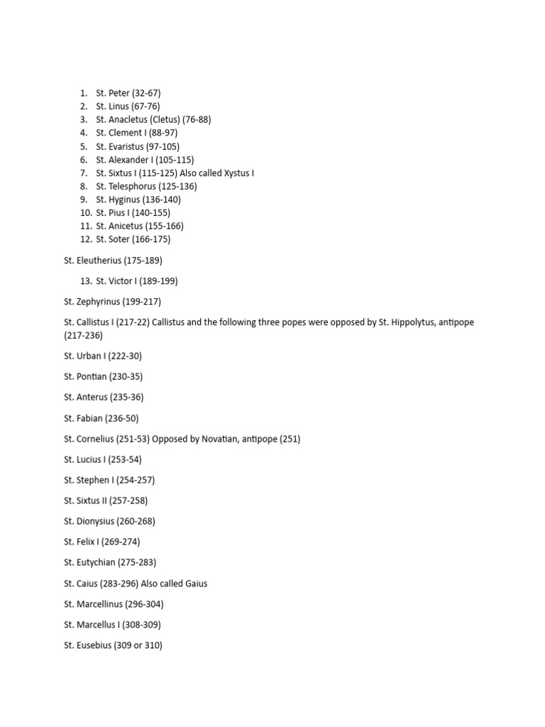 List of Popes Throughout History | PDF | Vatican City | Ecclesiastical ...