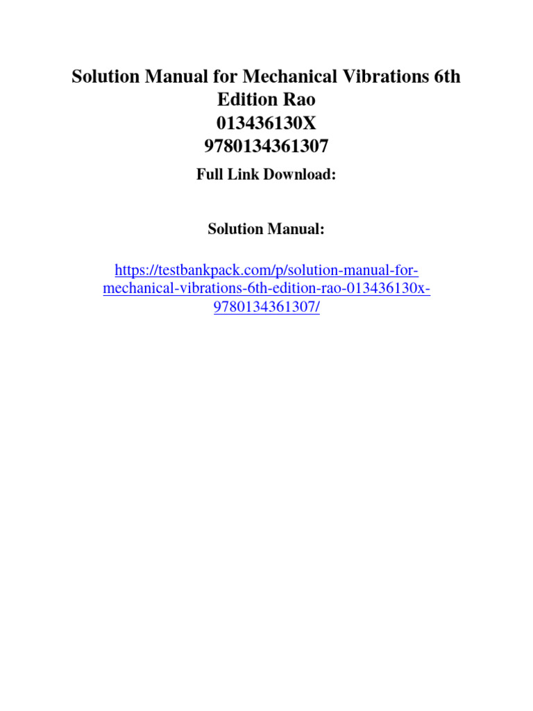 Solution Manual For Mechanical Vibrations 6th Edition Rao 013436130X ...