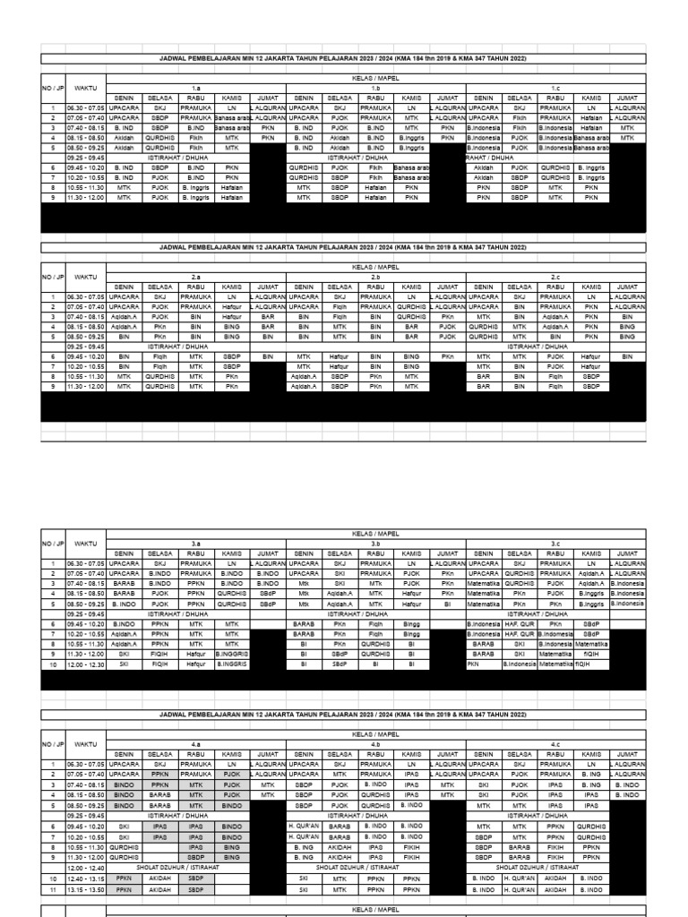 Jadwal pelajaran 2023 2024 google spreadsheet pdf