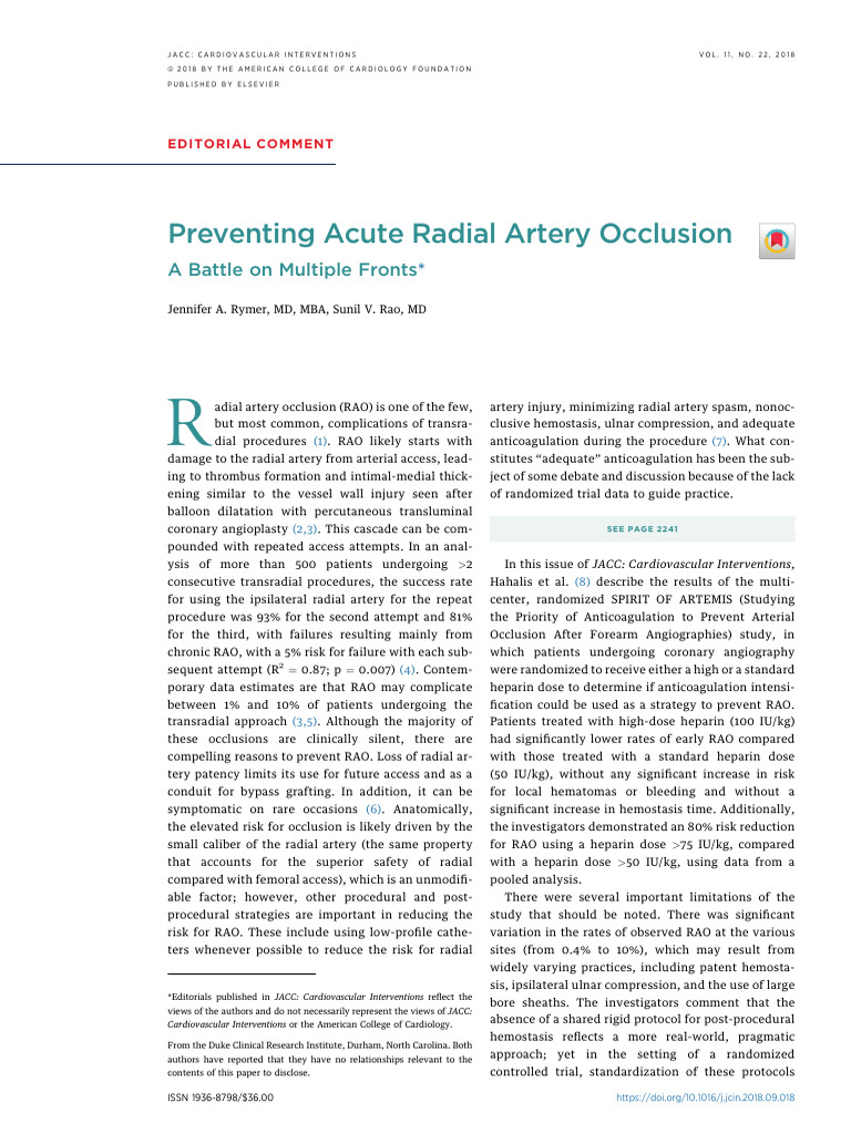 Preventing Acute Radial Artery Occlusion A Batt - 2018 - JACC ...
