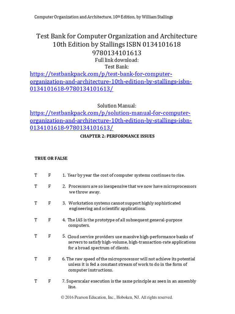 Test Bank For Computer Organization and Architecture 10th Edition by ...