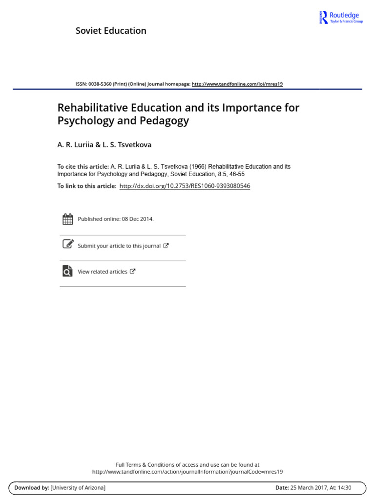 Rehabilitative Education and Its Importance For Psychology and Pedagogy