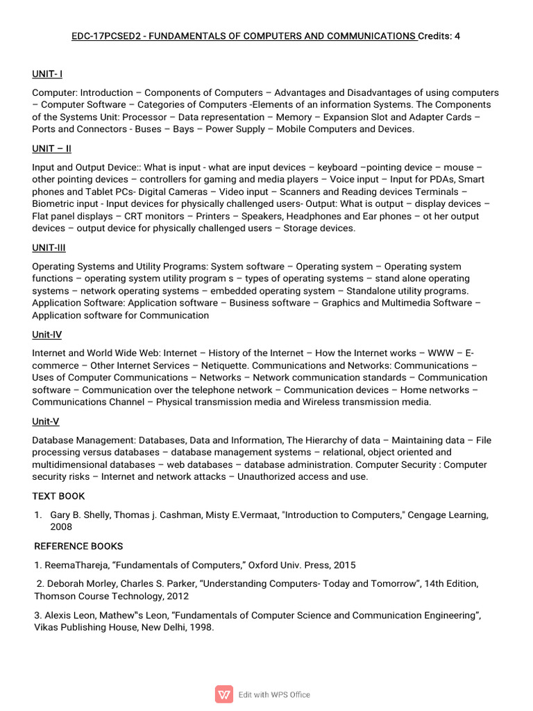 Fundamentals of Computers & Communication (Unit-I To V) | PDF