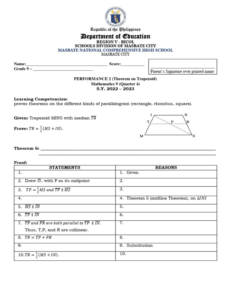 Midsegment Theorem of Trapezoid | PDF