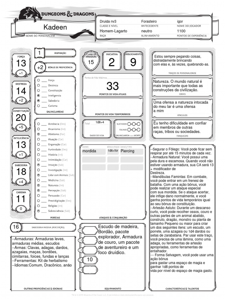 Ficha Kadeen | PDF
