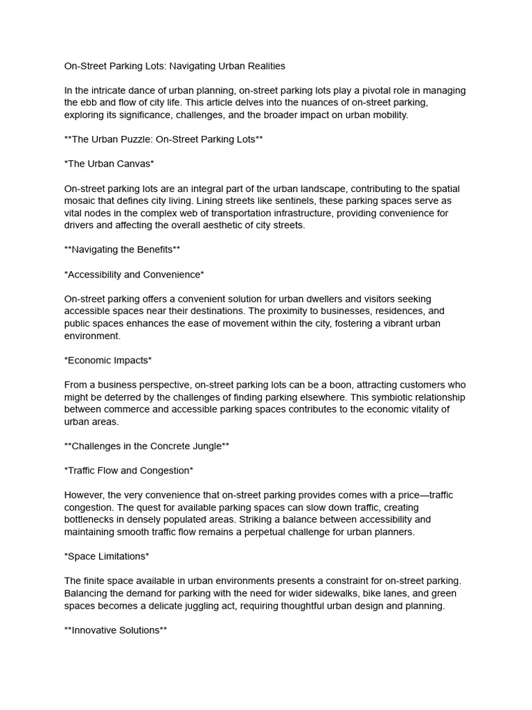 On-Street Parking Lots - Navigating Urban Realities | PDF