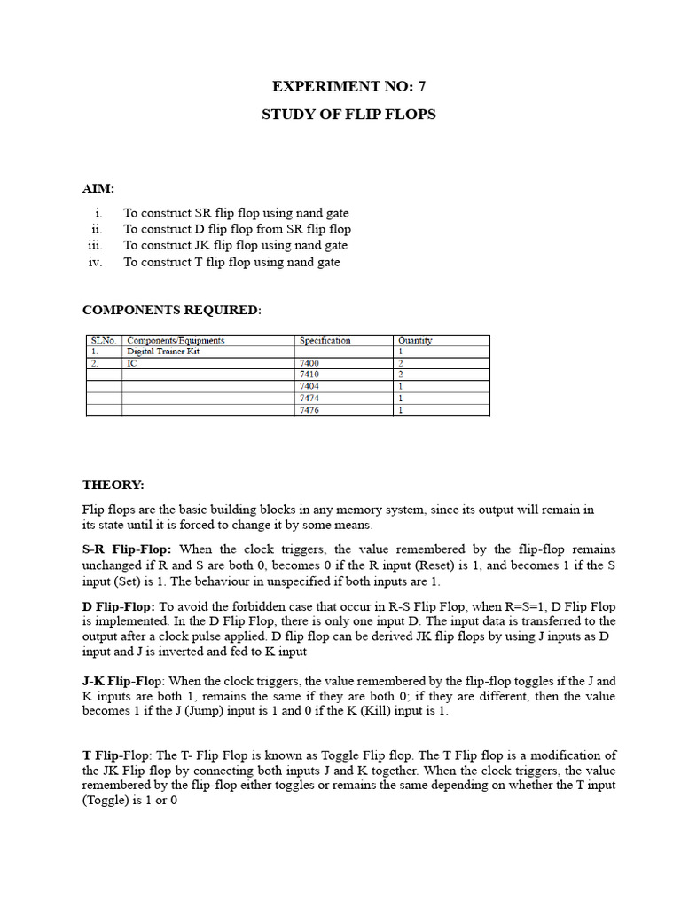 Study of Flip Flops: IC 7474 & 7476 | PDF | Technology & Engineering