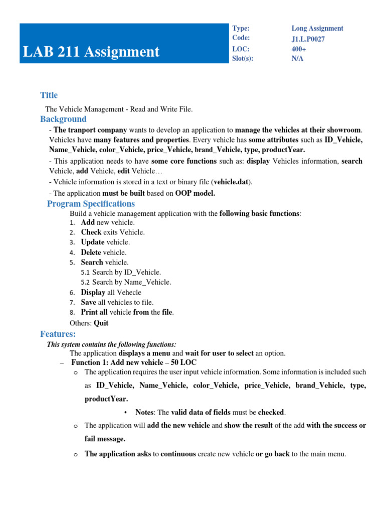 Vehicle Management Application Design | PDF | Computers | Technology ...