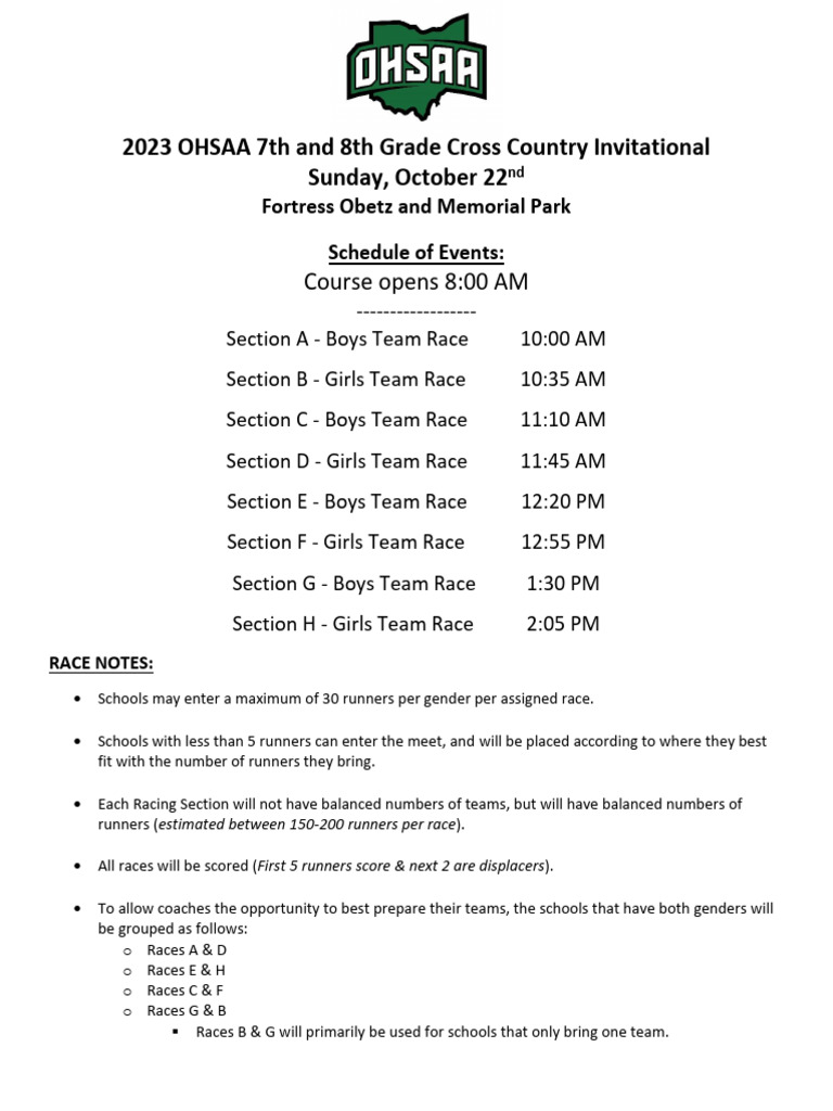 2023 Ohsaa 7th and 8th Grade CC Invite Schedule Final PDF