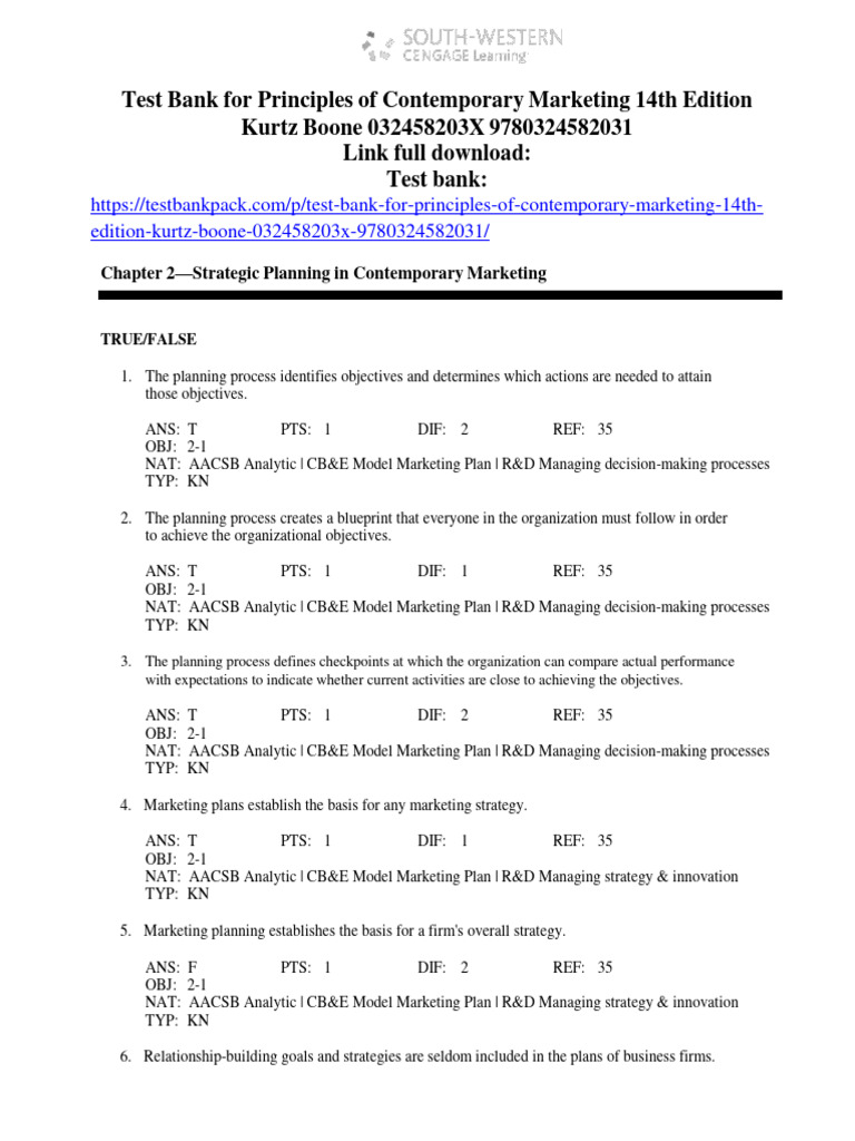 Test Bank For Principles of Contemporary Marketing 14th Edition Kurtz ...