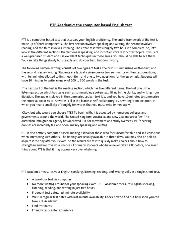 Overview Of Pte Academic Test Pdf Career Growth Business