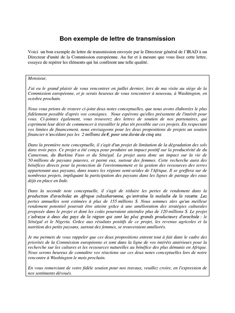 Bon Exemple De Lettre De Transmission Pdf