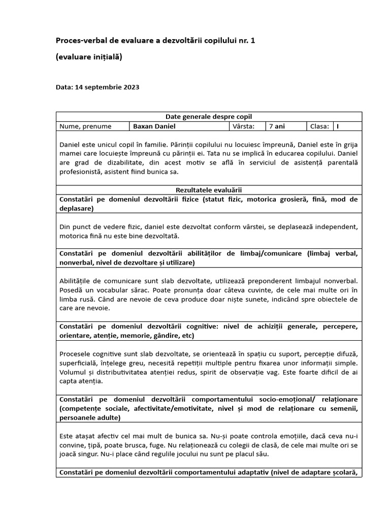Proces Verbal Evaluare Cadre Didactice