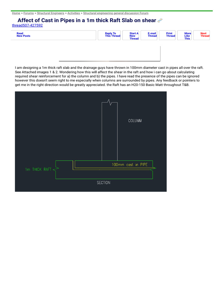Affect of Cast in Pipes in A 1m Thick Raft Slab On Shear - Structural ...