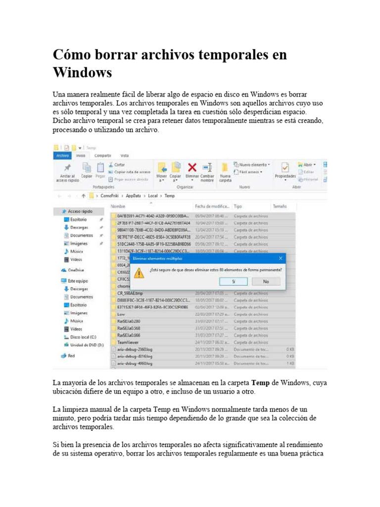 Cómo Borrar Archivos Temporales en Windows | PDF | Archivo de ...