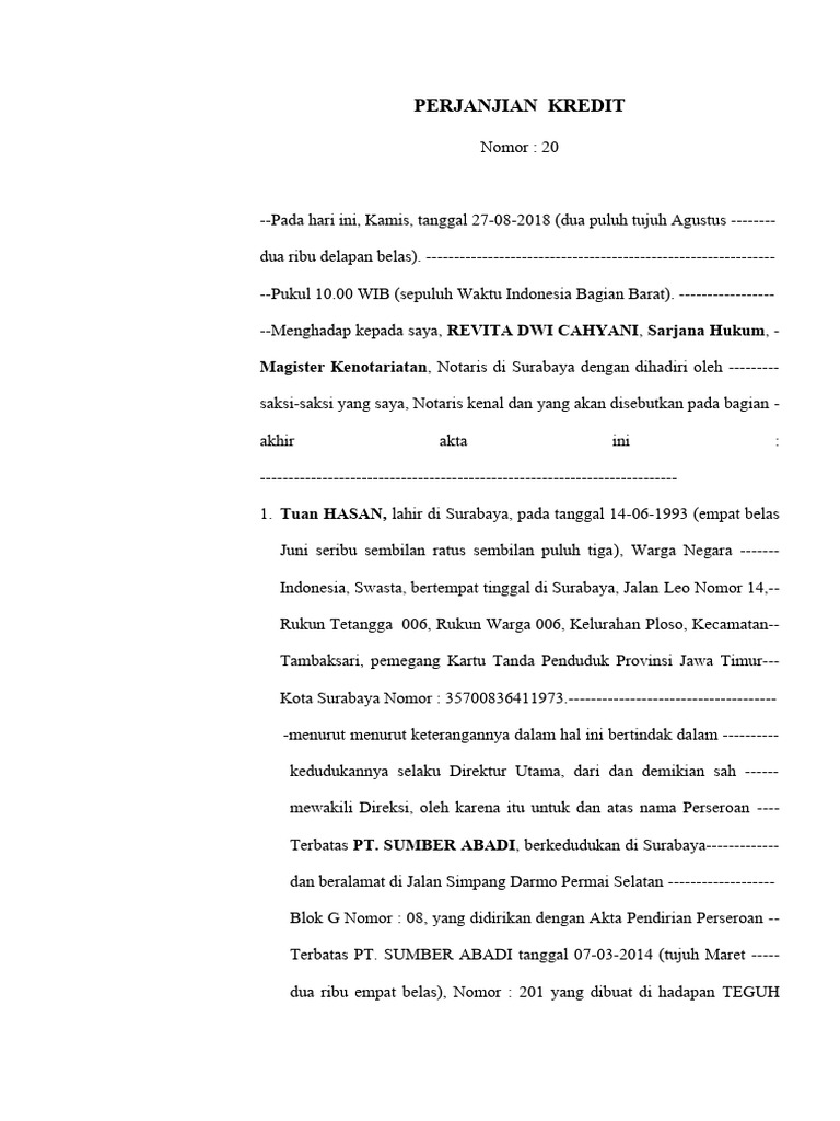 Contoh Perjanjian Kredit Pdf