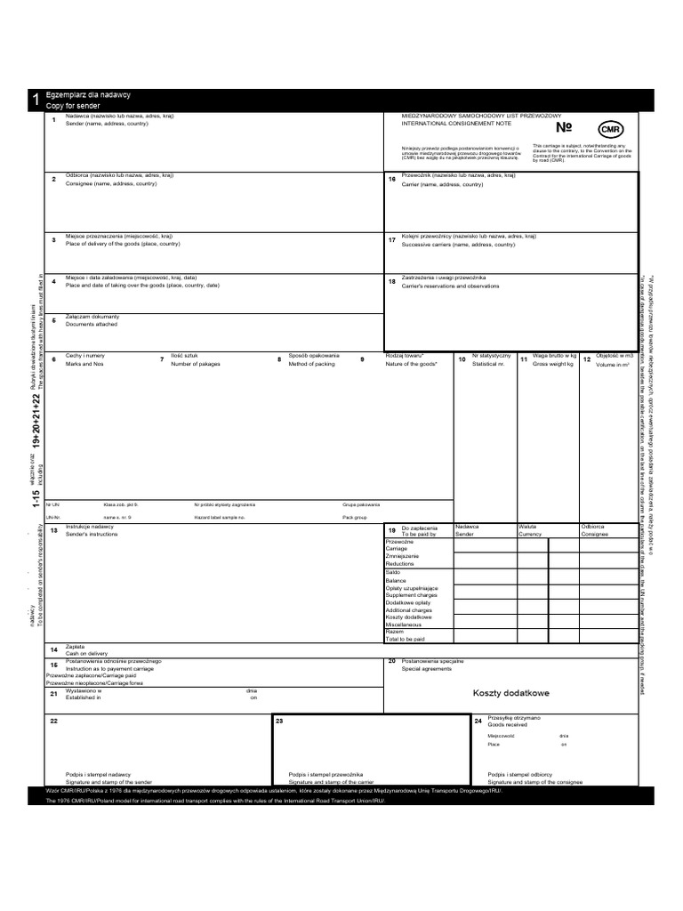 CMR Excel Szablon Polski | PDF