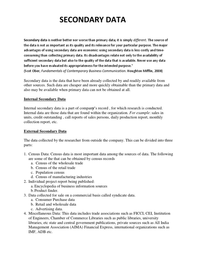 Secondary Data Is The Data That Have Been Already Collected By And Readily Available From Other Sources Pdf Census Retail
