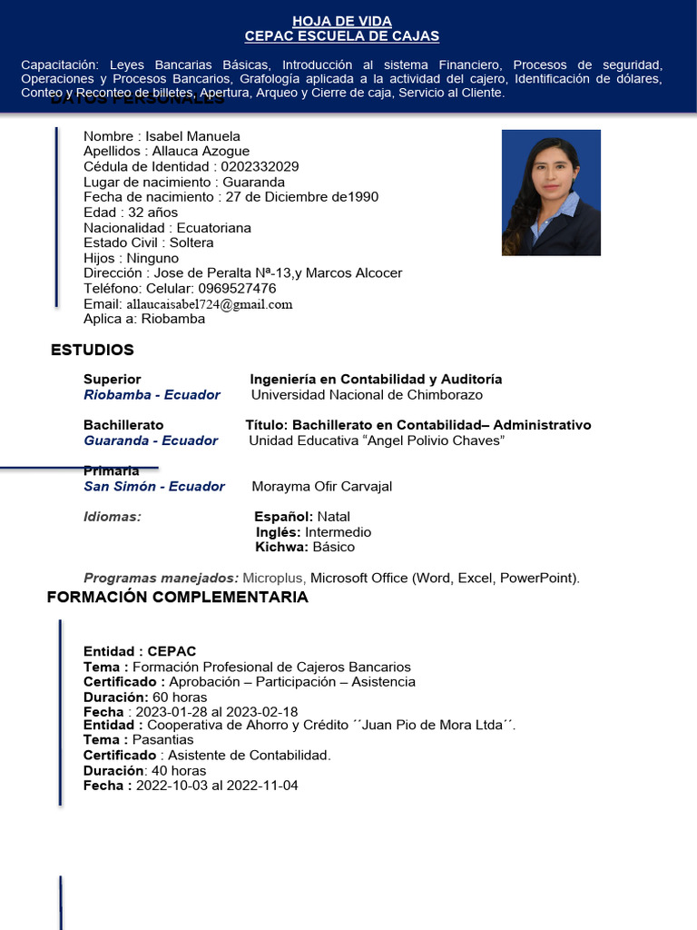 Perfil Profesional de Isabel Allauca | PDF | Crecimiento personal y ...