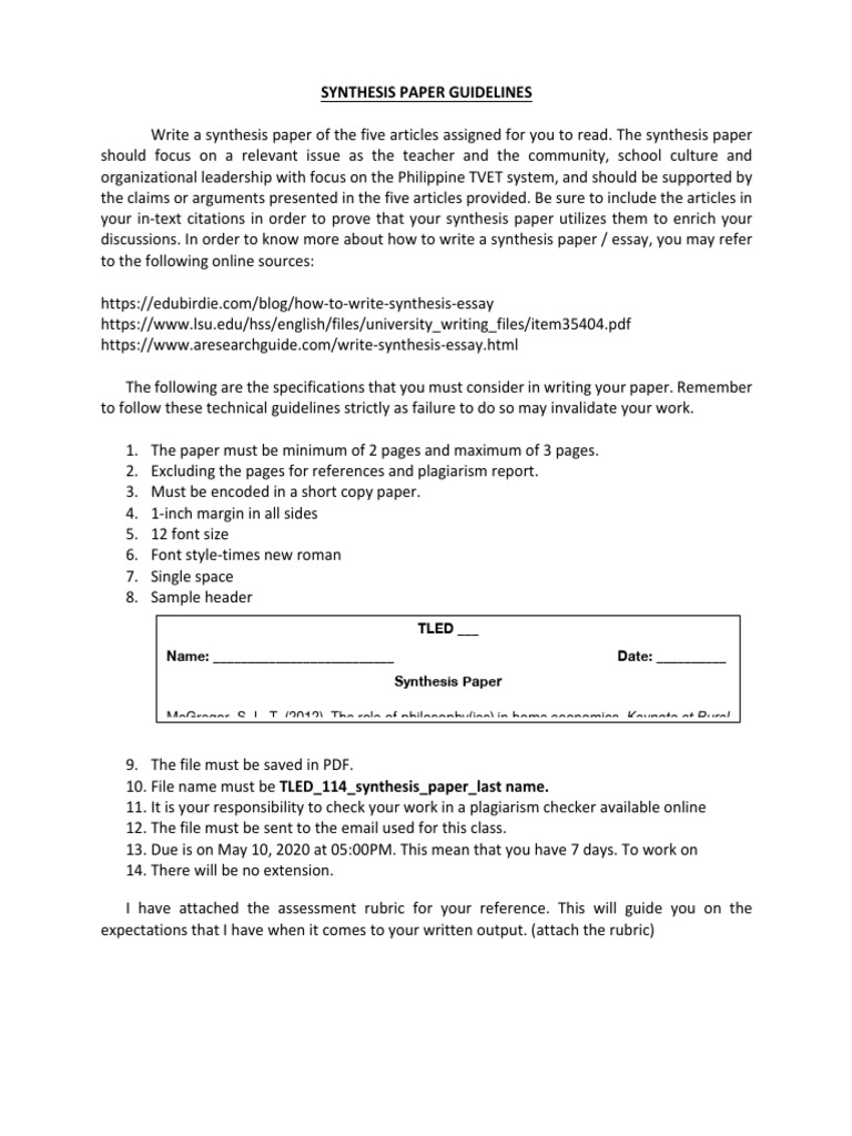 Synthesis Paper Guidelines - 154 | PDF | Language Arts & Discipline