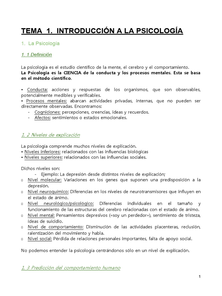 Tema 1. Introducción A La Psicología | PDF | Sicología | Experimentar