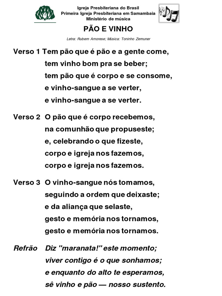 Pão e Vinho - Letra | PDF