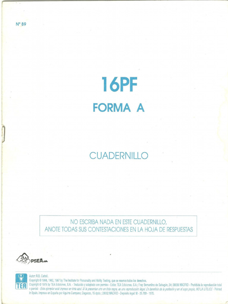 02 TESTS 16 FP - Cuadernillo de Reactivos Original | PDF