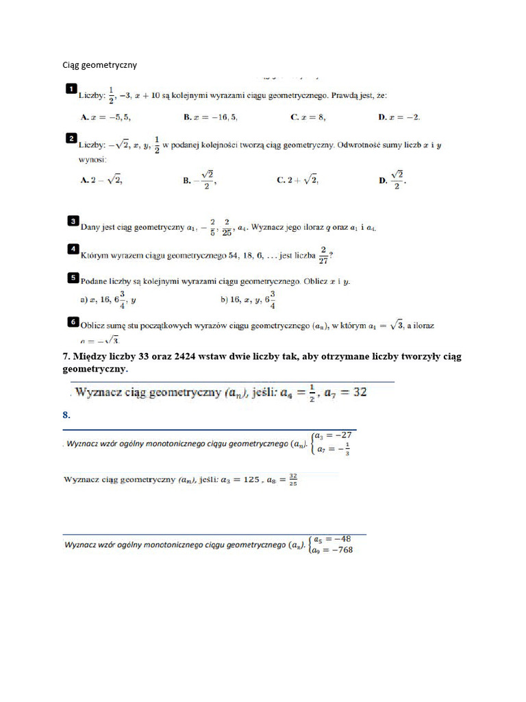 Zadania Z Treścią Klasa 5 Ciąg geometryczny-zadania | PDF