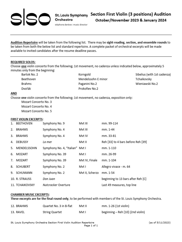 2023-24 Slso Audition Packet | PDF | Concerto | Symphony